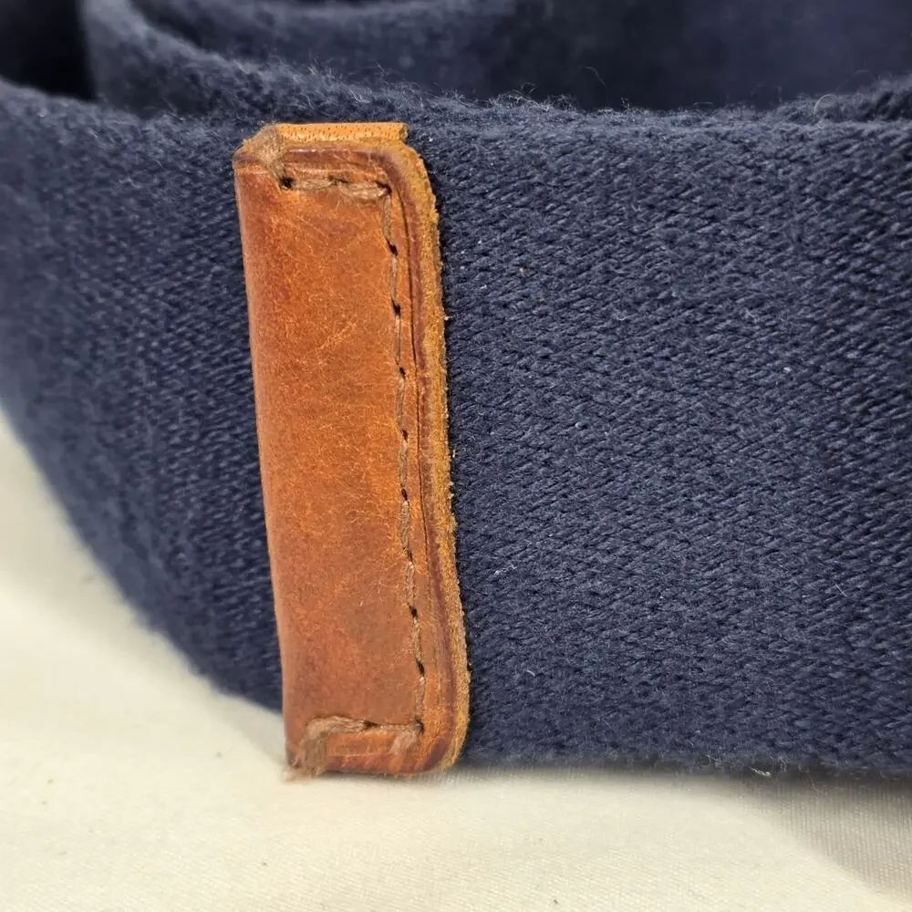 POLO RALPH LAUREN CANVAS & LEATHER BELT – NAVY / BROWN – SIZE S –  VINTAGE 90's